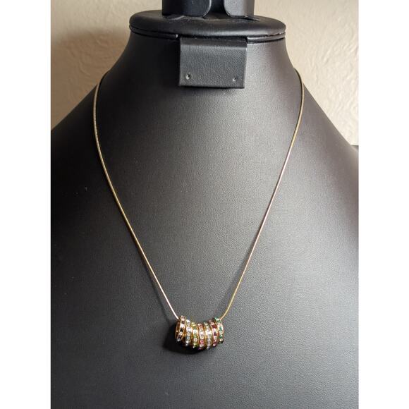 925 Sterling Vermeil Birthstone Colored & Clear CZ Rondelle Bead Charm Necklace - Picture 1 of 7